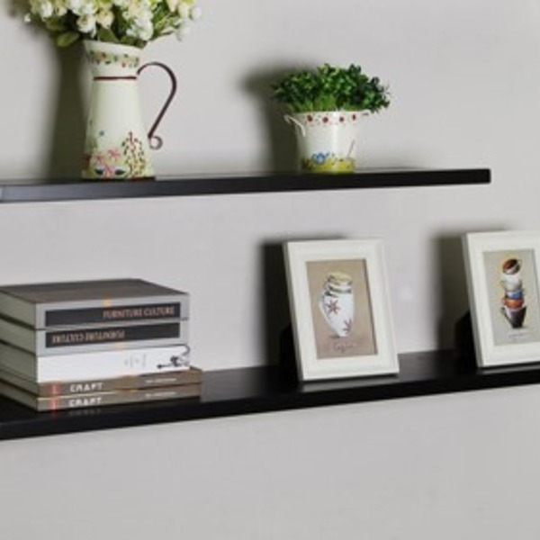 Kit Combo 2 Prateleiras Preta Em Mdf 130x20 Com Suporte Invis