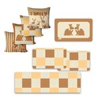 Kit Combo Páscoa Xadrez Neutro Capas De Almofadas + Tapete En