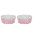 Kit Comedouro E Bebedouro De Porcelana 300ml Rosa Bolinhas