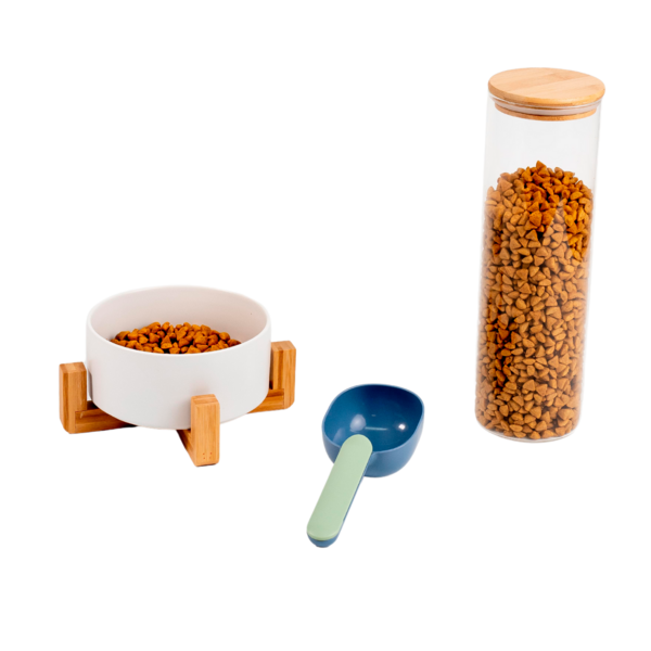 Kit Comedouro, Pá Dosadora E Pote 2l Tampa De Bambu – Oikos U