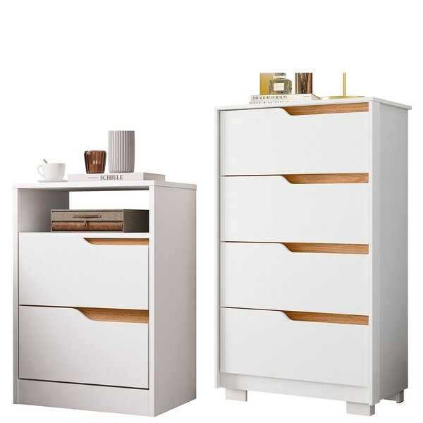 Kit Cômoda 4 Gavetas E Mesa De Cabeceira Sara 2 Gavetas Flex