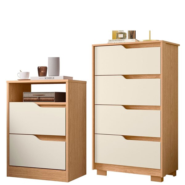 Kit Cômoda 4 Gavetas E Mesa De Cabeceira Sara 2 Gavetas Flex