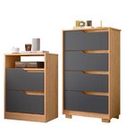 Kit Cômoda 4 Gavetas E Mesa De Cabeceira Sara 2 Gavetas Flex