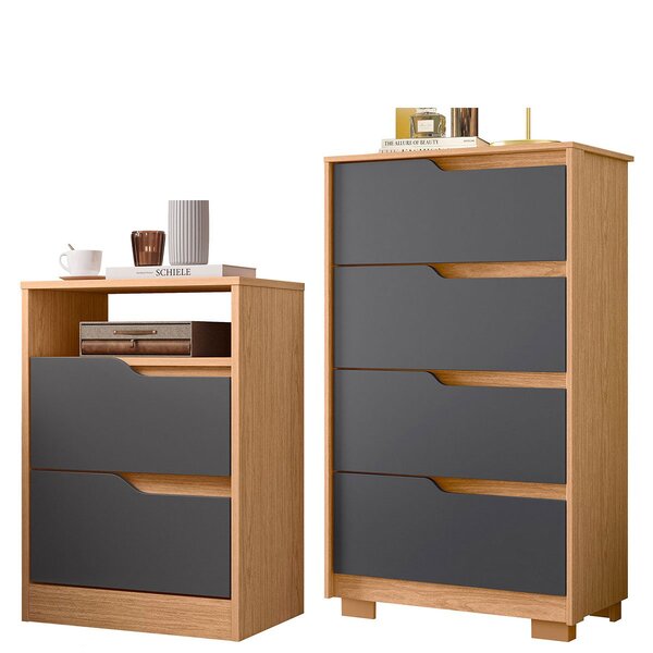 Kit Cômoda 4 Gavetas E Mesa De Cabeceira Sara 2 Gavetas Flex