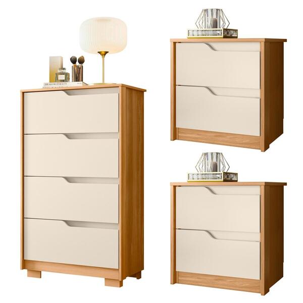 Kit Cômoda Luna Com 2 Mesas De Cabeceira Star A02 Carvalho Gr