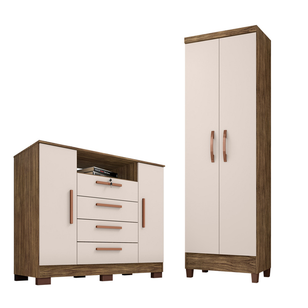 Kit Cômoda Madri 2 Portas 4 Gavetas Com Multiuso Egito 2 Port