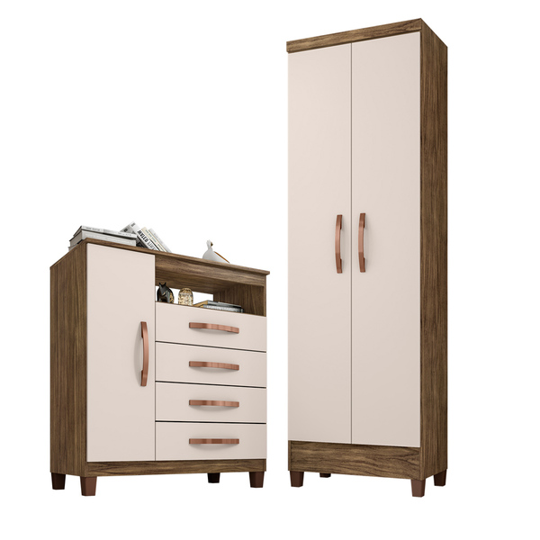 Kit Cômoda Sapateira 1 Porta 4 Gavetas Porto Belo Com Multius