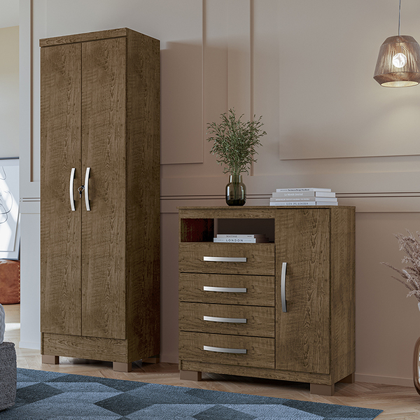 Kit Cômoda Sapateira 1 Porta 4 Gavetas Porto Belo Com Multius