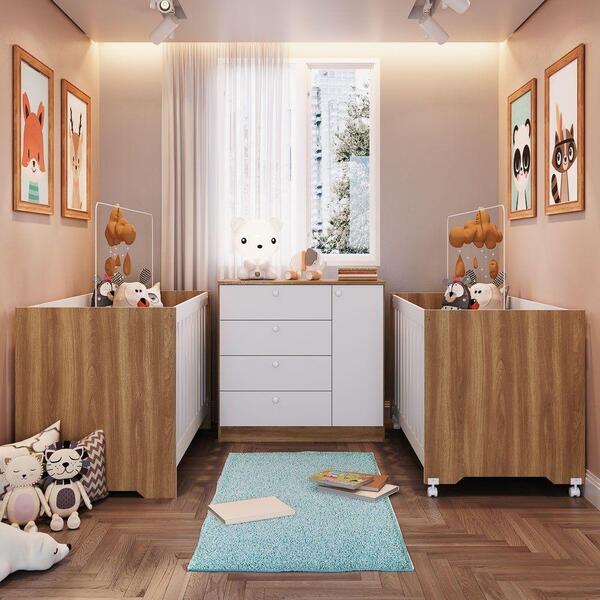 Kit Cômoda Sapateira Infantil Berço 3 Em 1 E Berço Com Rodízi