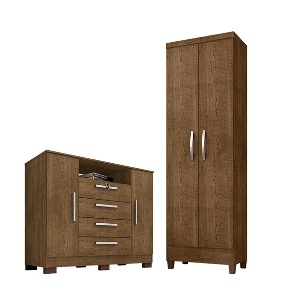 Kit Cômoda Turim 2 Portas 4 Gavetas Com Multiuso Cairo 2 Port