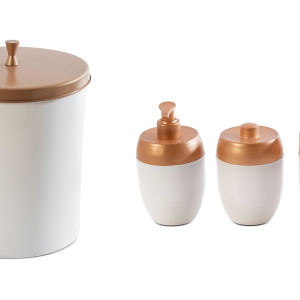 Kit Completo P/ Banheiro 4 Pçs Lixeira Porta Escova Sabonete