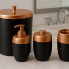 Kit Completo P/ Banheiro 4 Pçs Lixeira Porta Escova Sabonete