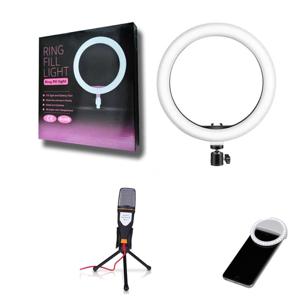 Kit Completo - Ring Light 6 Polegadas com Tripé 16cm + Microf