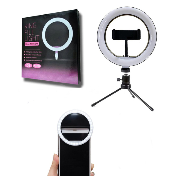 Kit Completo - Ring Light De Mesa 6" Com Tripé De 16cm Inclus
