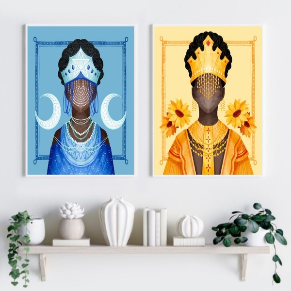 Kit Composição 2 Quadros Candomblé - Iansã E Iemanjá 45x34cm
