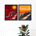 Kit Composição 2 Quadros Decorativos Carros Fórmula 1 45x34cm