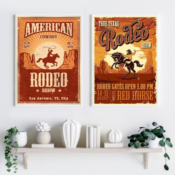 Kit Composição 2 Quadros Decorativos Cartazes rodeio 45x34cm