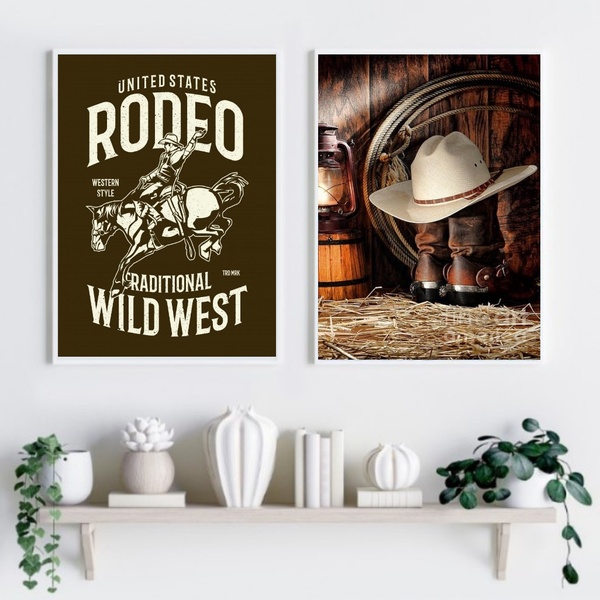 Kit Composição 2 Quadros Decorativos Rodeio 45x34cm - Com Vid