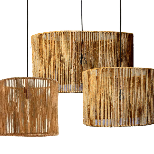 Kit Composição 3 Luminárias Cúpula Pendente Rústica Fibra Nat