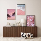 Kit Composição 3 Quadros Fotos Praia Rosa 24x18cm Moldura:mad