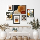 Kit Composição 6 Quadros Abstratos Terracota Folhagens Moldur