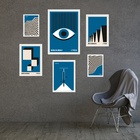 Kit Composição 6 Quadros Artes Bauhaus Azuis - Com Vidro Mold