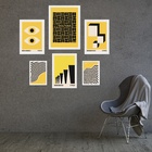 Kit Composição 6 Quadros Artes Bauhaus Preto E Amarelo Moldur