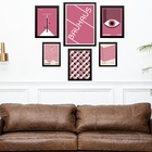 Kit Composição 6 Quadros Artes Bauhaus Rosa Moldura Preta