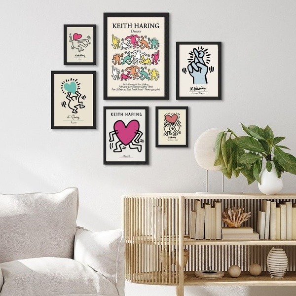 Kit Composição 6 Quadros Artes Keith Haring Moldura:madeira B