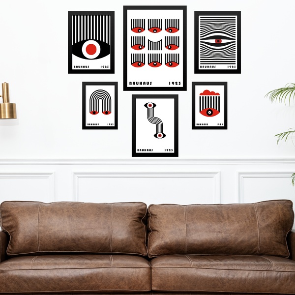 Kit Composição 6 Quadros Bauhaus Preto E Vermelho - Olhos Mol