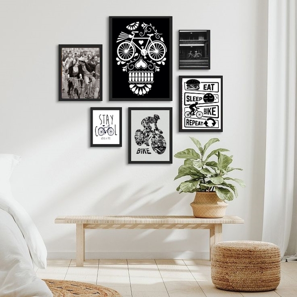 Kit Composição 6 Quadros Cantinho Da Bike - Com Vidro Moldura