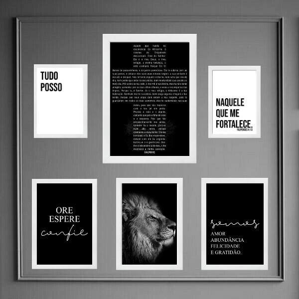 Kit Composição 6 Quadros Cristãos Salmo 91 Moldura:madeira Br