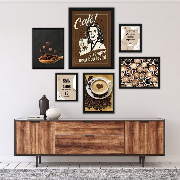 Kit Composição 6 Quadros Decorativos Temáticos Café - Com Vid