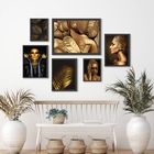 Kit Composição 6 Quadros Folhas E Mulheres Douradas - Com Vid