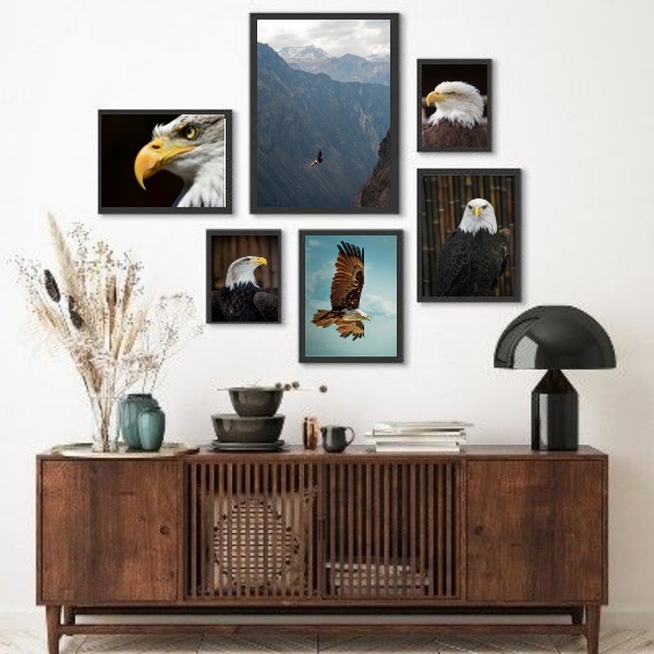 Kit Composição 6 Quadros Fotografias Águias Moldura:madeira B
