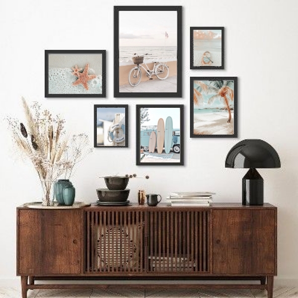 Kit Composição 6 Quadros Fotografias Praia Soft - Com Vidro M