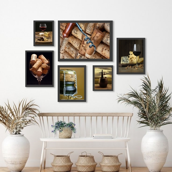 Kit Composição 6 Quadros Fotografias Rústicas Vinho Moldura:m