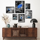 Kit Composição 6 Quadros Fotos Detalhes Azuis - Com Vidro Mol