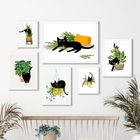 Kit Composição 6 Quadros Gatinho Com plantas Moldura:madeira