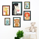 Kit Composição 6 Quadros Infantis Bichos Safari - Com Vidro M