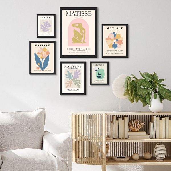 Kit Composição 6 Quadros Matisse Tons Pasteis Moldura:madeira