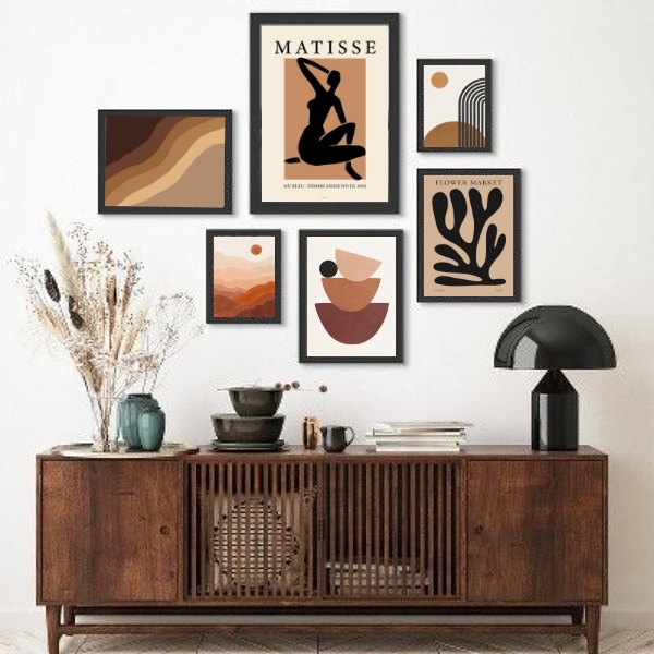 Kit Composição 6 Quadros Minimalistas Marrom E Preto Moldura: