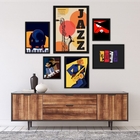 Kit Composição 6 Quadros Música Músicos Jazz - Com Vidro Mold