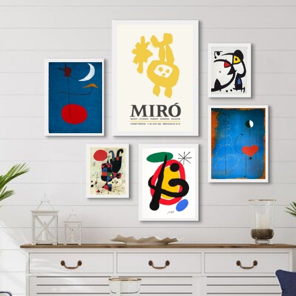 Kit Composição 6 Quadros Obras Miró Moldura:madeira Preta