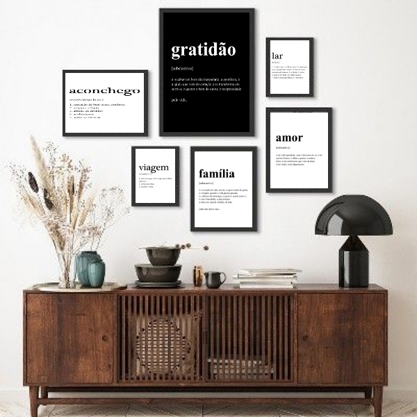 Kit Composição 6 Quadros Palavras Significado Moldura:madeira