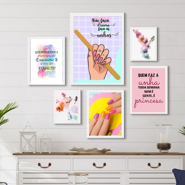 Kit Composição 6 Quadros Para Esmalteria Moldura:madeira Bran