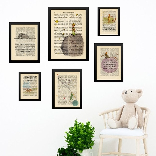 Kit Composição 6 Quadros Pequeno Príncipe Retrô Moldura Branca