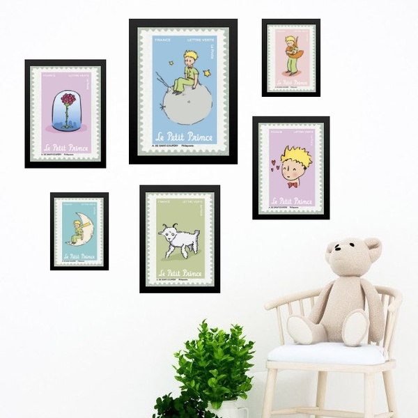 Kit Composição 6 Quadros Pequeno Príncipe - Selos Moldura Pre
