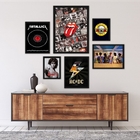 Kit Composição 6 Quadros Rock Bandas - Com Vidro Moldura:made