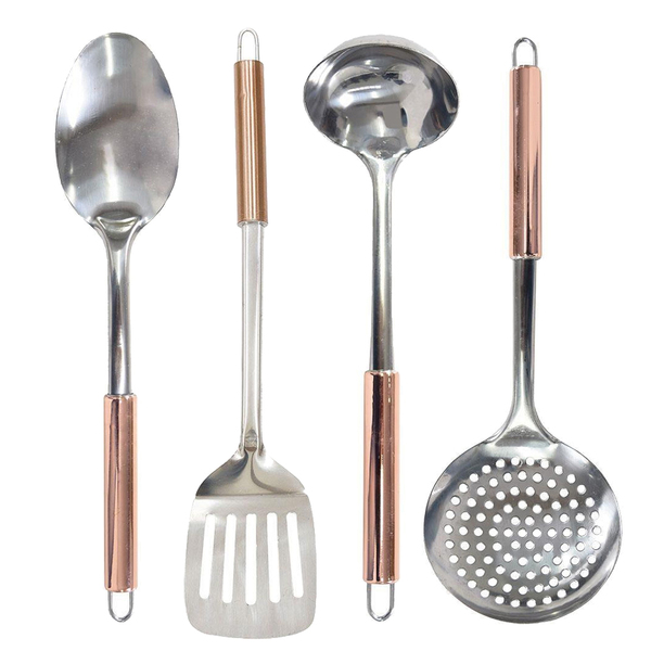 Kit Concha Colher Pegador Escumadeira Utensílios Rose Gold 4
